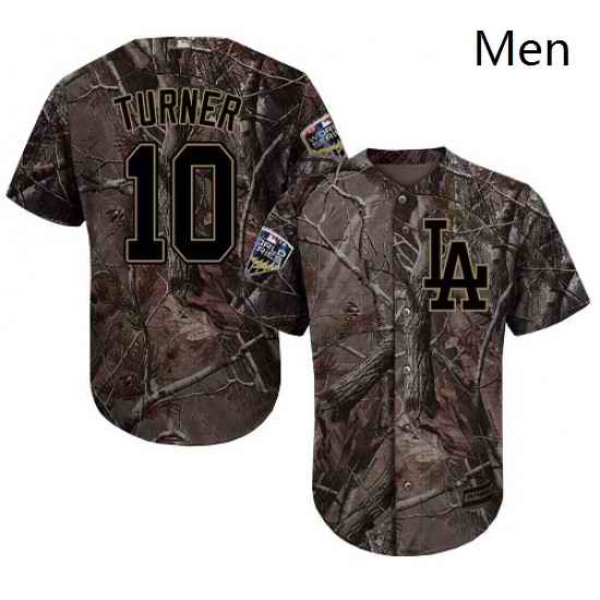 Mens Majestic Los Angeles Dodgers 10 Justin Turner Authentic Camo Realtree Collection Flex Base 2018 World Series Jersey